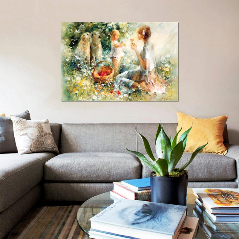 « pique-nique », impression sur toile, H 18 po x l 26 po x P 1,5 po, Pas de tapis, Toile tendue