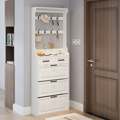 Shoe Cabinet  With 3 Doors 2 Drawers With Hanger,Large Space For Storage