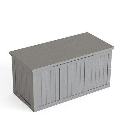 Solid Wood 67 Gallon Outdoor Storage Box With Hinged Lid For Quick Access To Patio Cushions, Pool , And Garden Tools, Grey, Functional Stylish Choice Attractive