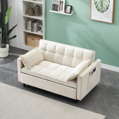 3 en 1 convertible, coussins rembourrés en éponge, pour le salon, rembourré de velours rose beige, pieds en métal, 2