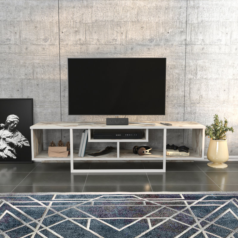 Meuble télé 59 po pour téléviseur de 65 po ou moins Karon, Marbre blanc / blanc