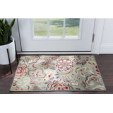 Elmer Transitional Floral Seafoam/Red/Green Indoor Area Rug for Living Room, Dining Room, Bedroom