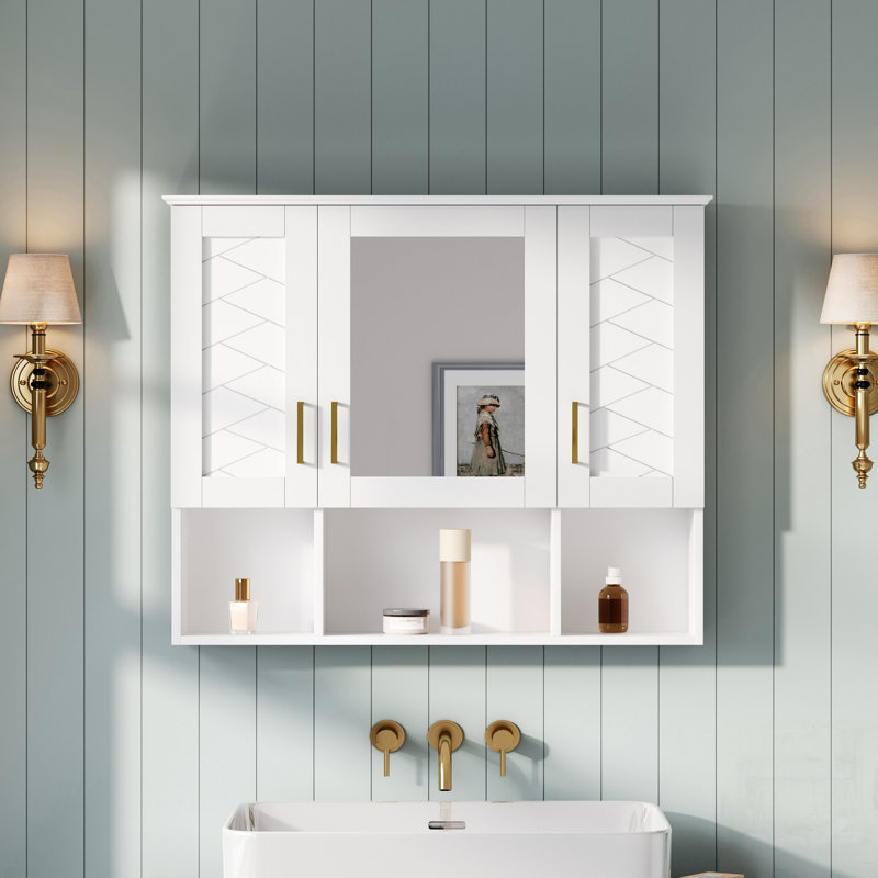 Armoire à pharmacie murale 35 "2-en-1 avec tablettes réglables et portes à fermeture douce, Blanc
