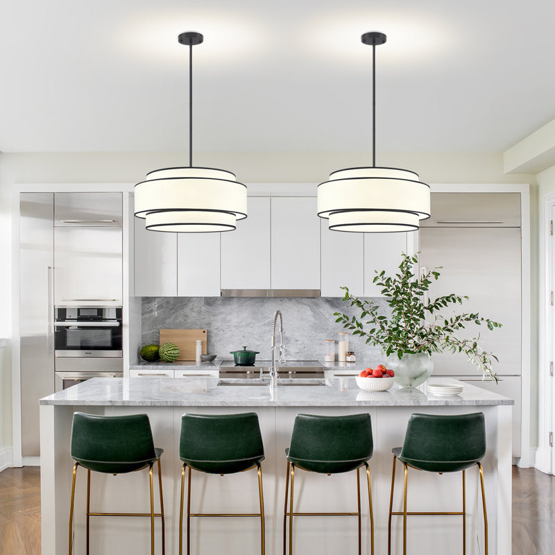 Lustre tambour en tissu de ferme moderne à 6 lumières à intensité variable pour salon Vyrl, Noir mat