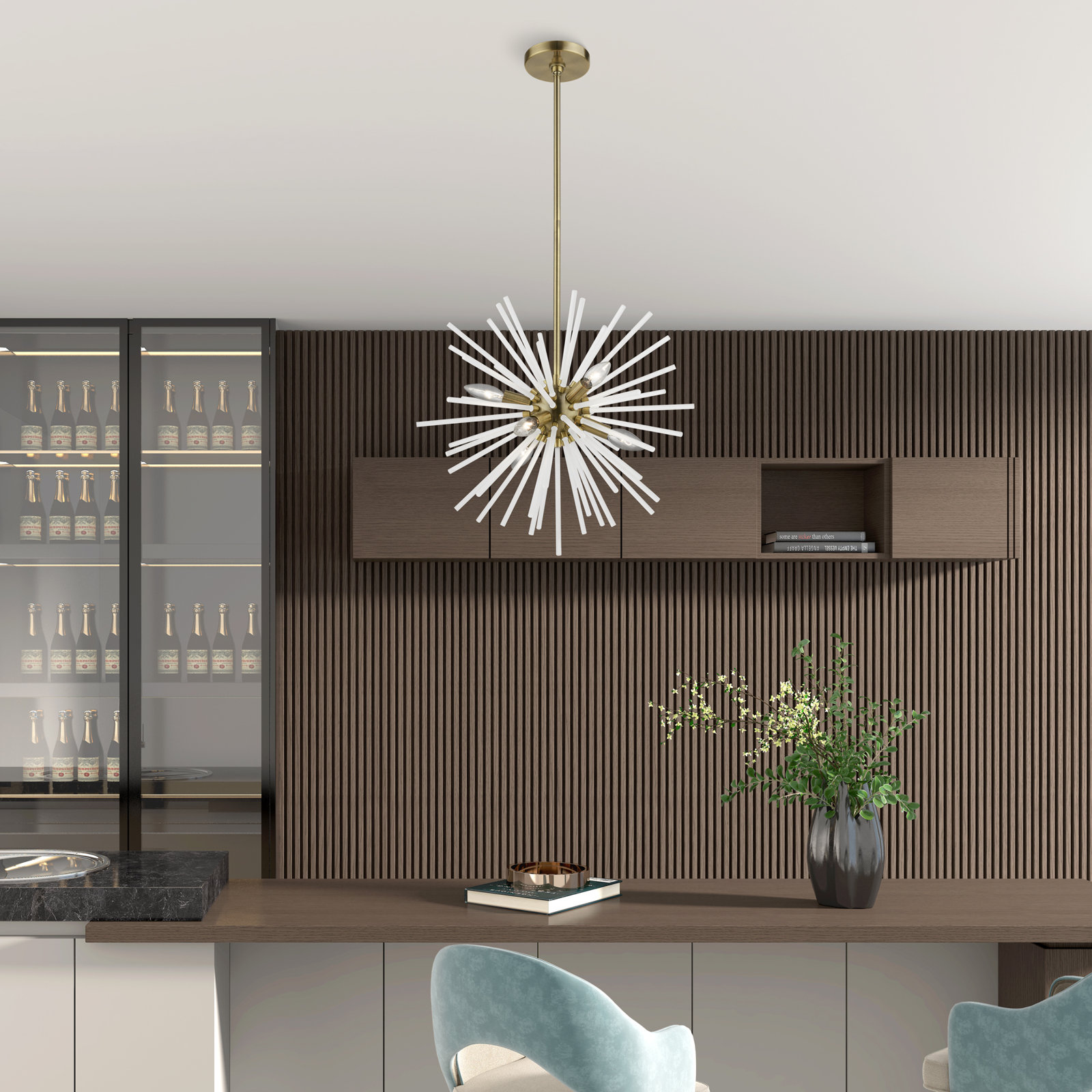Ryzen 6 - Light Dimmable Sphere Chandelier, Antique Brass, 50.75" H x 20" W x 20" D