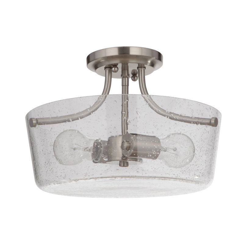 Willett Glass Semi Flush Mount, Brushed Polished Nickel, Clear Seeded