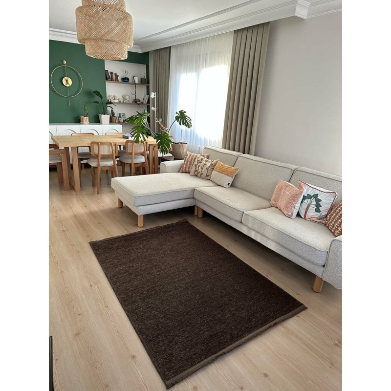 Tapis brun en polyester sans motif Lims, Rectangle 5 pi 3 po x 16 pi 5 po
