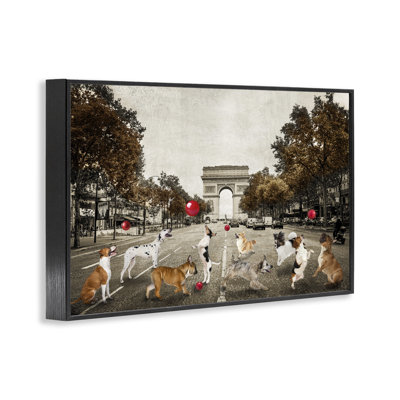 Dogs Playing Among Architecture Framed Giclee Art by CAD Designs