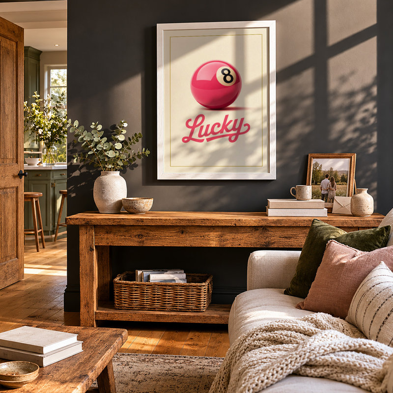 Lucky Number Eight Retro - Framed Print, A4 - 29.7 x 21.0 cm, White