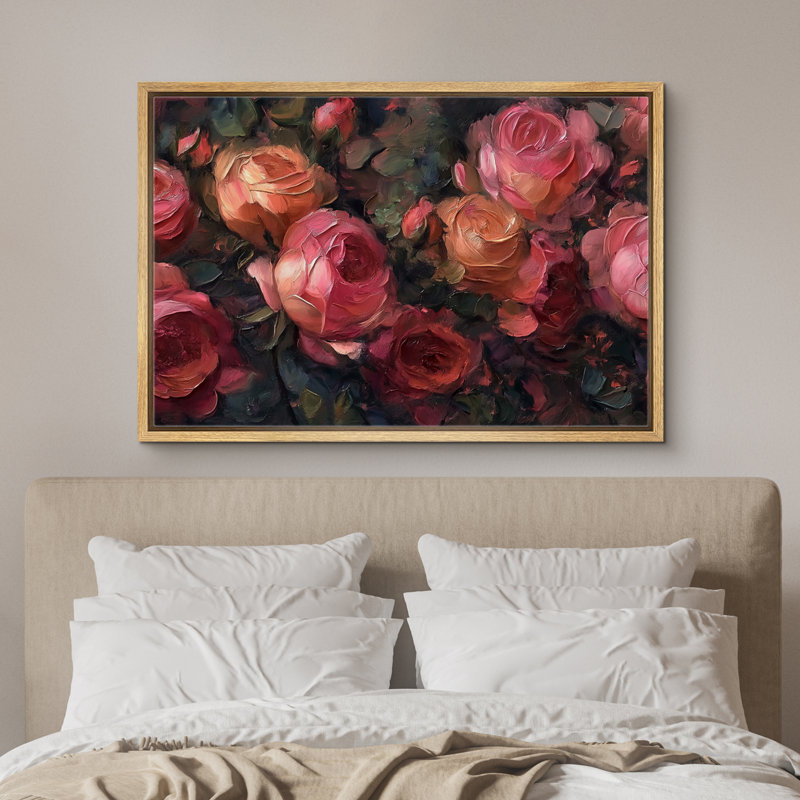 «Vintage Rose Bouquet Art», impression sur toile encadrée, H 24 po x l 36 po x P 1,5 po, Cadre naturel flottant