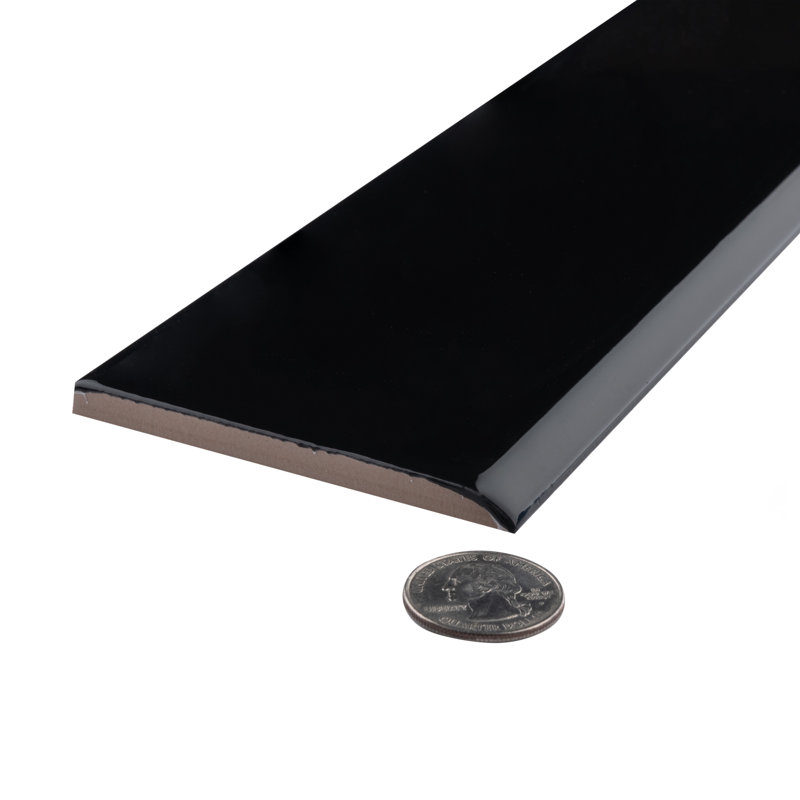 Carreau de céramique bullnose Battiscopa 18 po x 3 po, Noir lustré