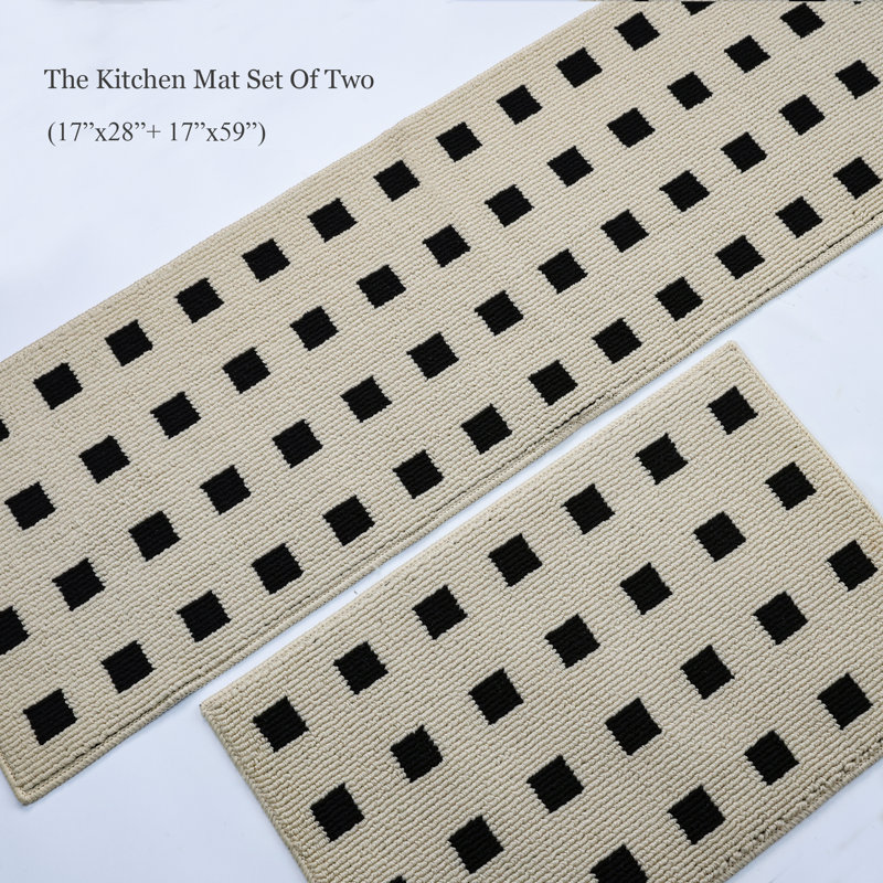 Kitchen Mats 2 - Piece Non Slip,Absorbent  Machine Washable Rug for Laundry,Entry, Rectangle 1'5" x 4'11, Khaki