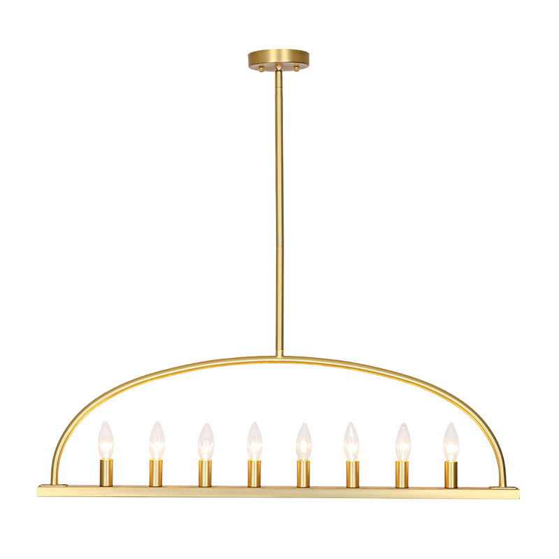8 - Light Minimalist Candle Style Linear Oval Shape Metal Chandelier