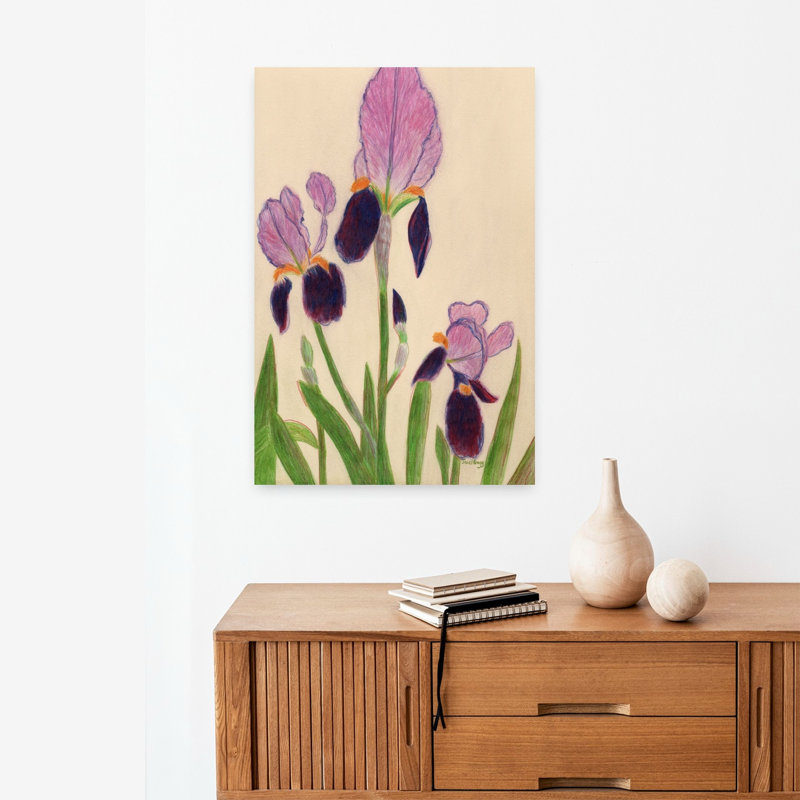 Art mural vibrant, iris mauves délicats, iris, H 24 po x l 16 po