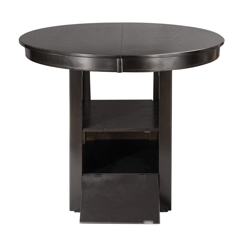 Dark Cherry Counter Height Dining Table with Extension Leaf and Storage Base