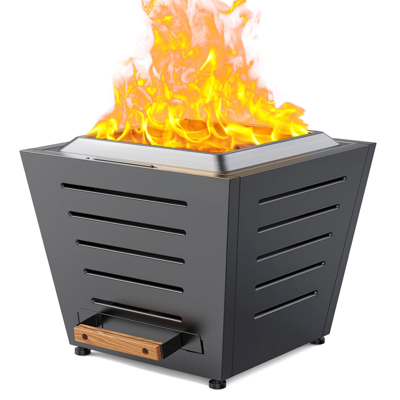 25" Stainless Steel Smokeless Fireplace - Portable Outdoor Heating With Ash Removal System And Handles 25 Inch Fire Pit Pull-Out Tray For Efficient