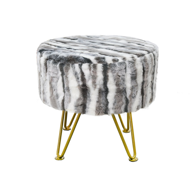 Repose-pieds multi-jacquard rond en fausse fourrure, Fausse fourrure grise
