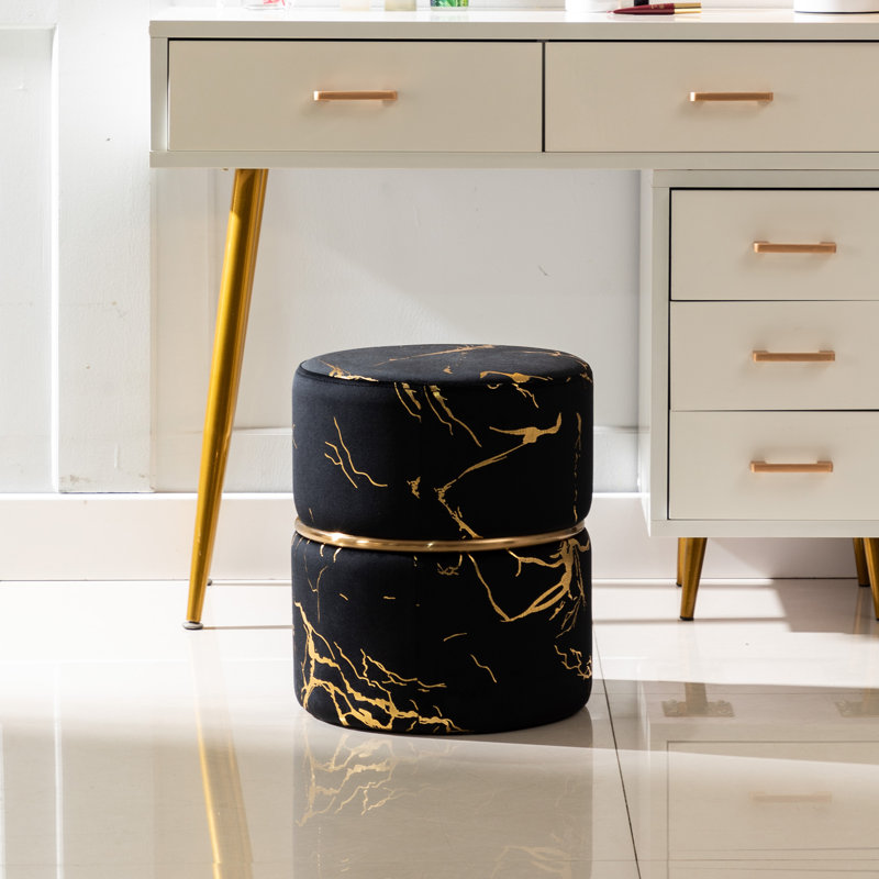 Repose-pieds rond en velours Samantha, Velours noir