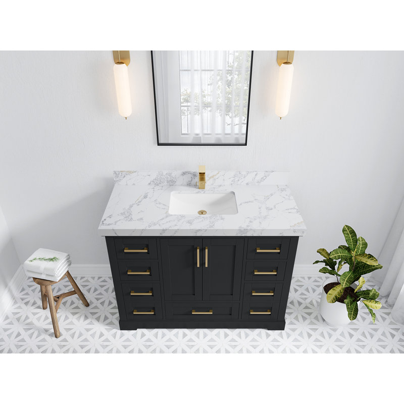 Boston 48 po X P 22 po De salle de bain simple en fer forgé Quartz blanc, Calacatta Poanazzo