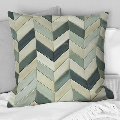 Imprimé à chevrons beige et vert - Coussin décoratif moderne