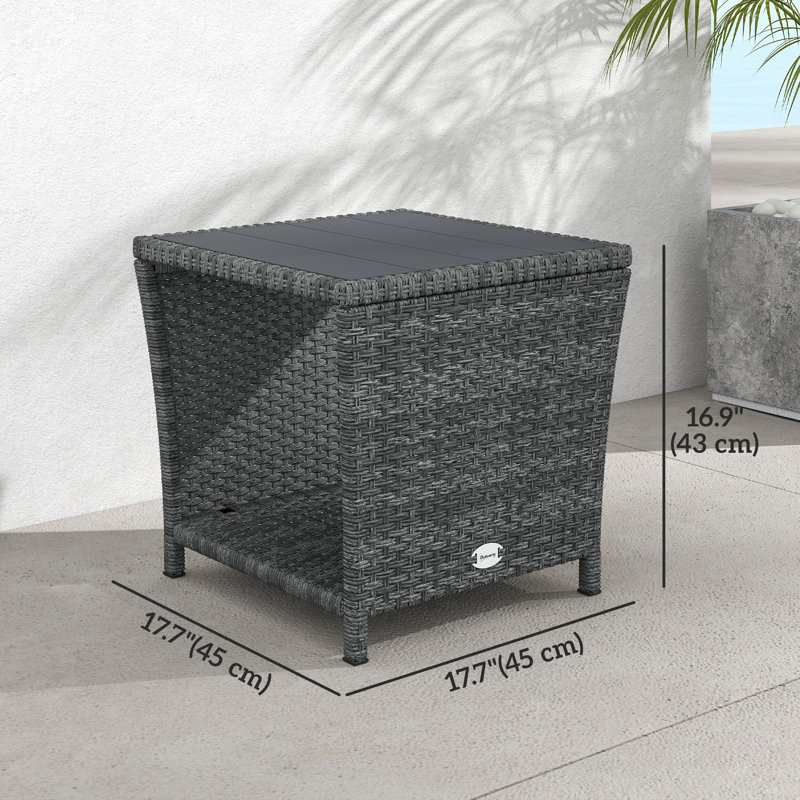 Table d'appoint 17,7 "en osier avec tablette de rangement, gris clair