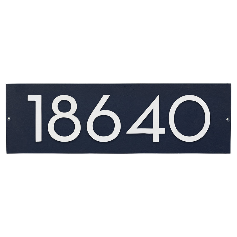 Plaque d’adresse murale sur 1 ligne flottante, Bleu marine, Blanc, Oui