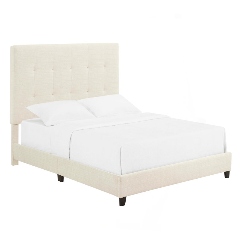 Grand lit plateforme tapissier capitonné beige, Beige