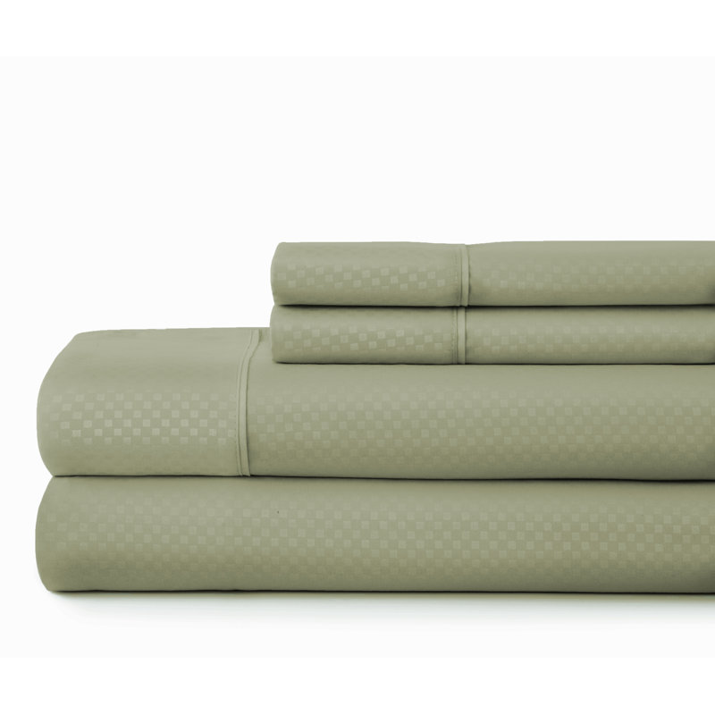 Becky Cameron Checkered Embossed Bed Sheet Set, Sage, King Sheet Set + 1 Fitted Sheet + 2 Pillowcases