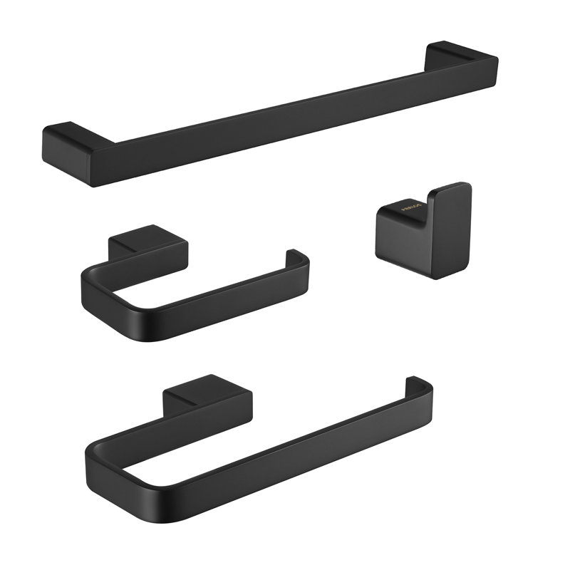 All Brass Construction 4-Pieces Bathroom Hardware Set, Matte Black