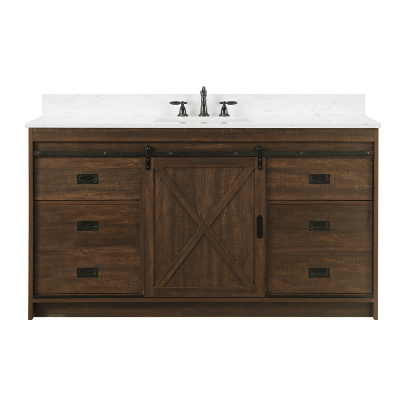 Ensemble de meuble-lavabo simple 60 po Jillian, Brun rustique / noir mat