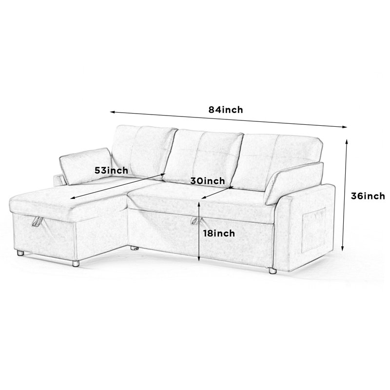 Baerl 84" Sofa Bed with Storage Chaise - Pull Out Design