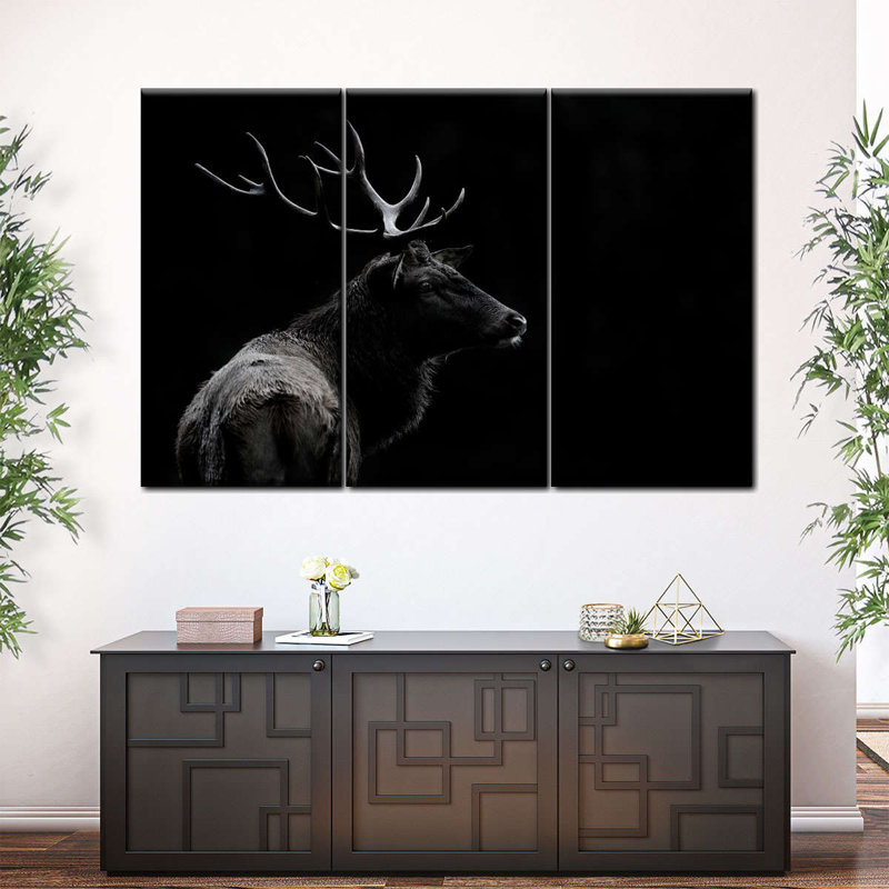 Ensemble de 3 pièces d'éléphant sur toile monochrome, H 24 po x l 38 po x P 1,25 po