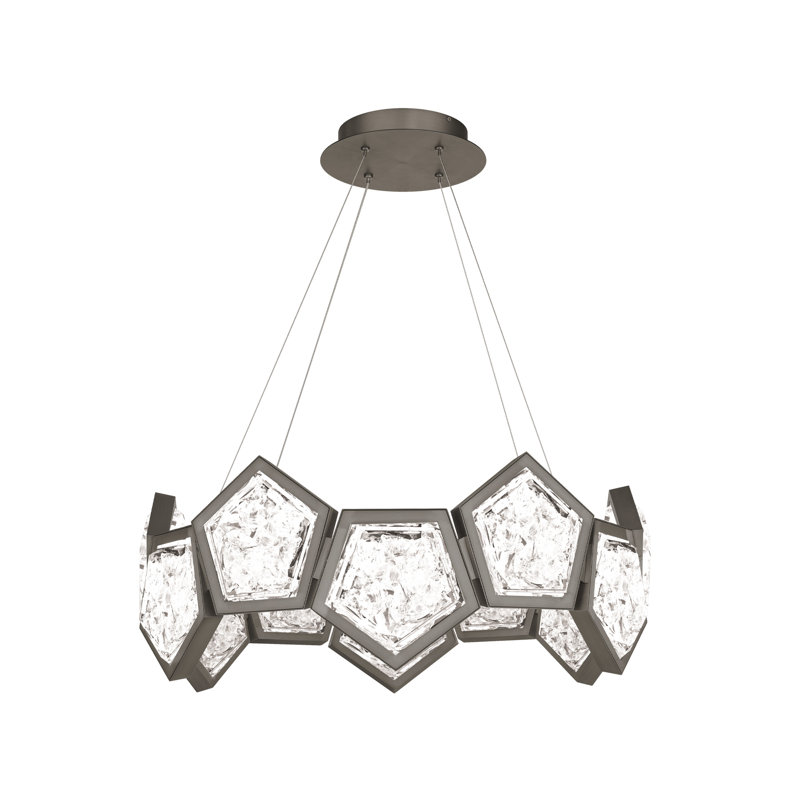 Antique Nickel Geometric LED Chandelier with Reclaimed Crystal