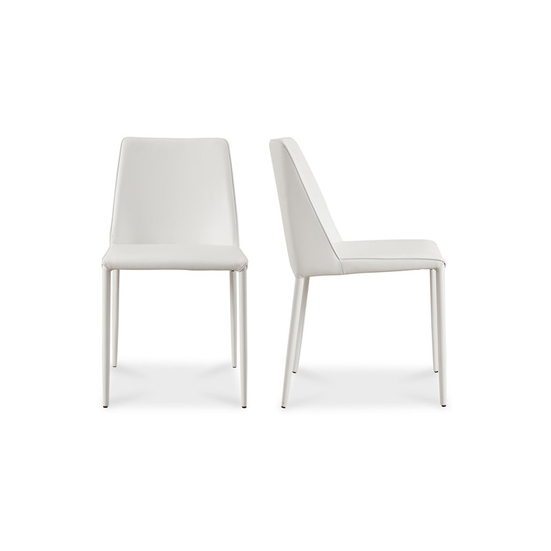 NORA PU DINING CHAIR WHITE-SET OF TWO, White Pebbled Faux Leather