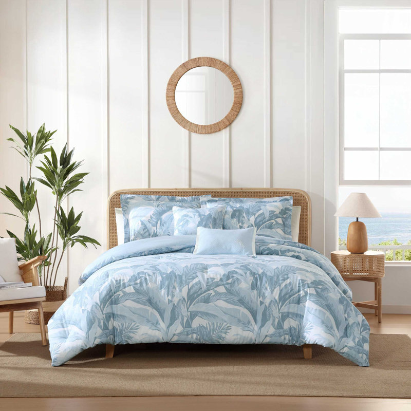 Tommy Bahama Palm Serenity Cotton 5 Piece Comforter Set, King Comforter + 2 King Shams + 2 Throw Pillows