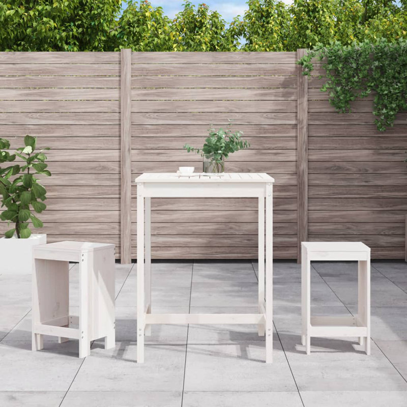 Niamora 17 Stories Bar Set with Wood Frame and Solid Wood Outer Material, White