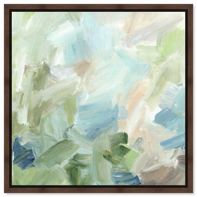 Bleu clair menthe - Impression sur toile encadrée Ira Colmeva, couleur sauge, par Art Remedy, cadre en noyer, 30 x 30 cm