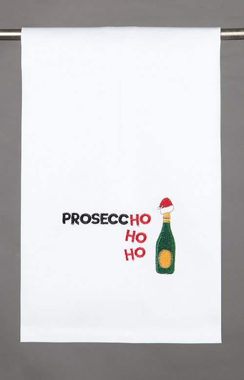 Holiday Cotton Embroidered Tea Towels, PROSECC HO HO HO