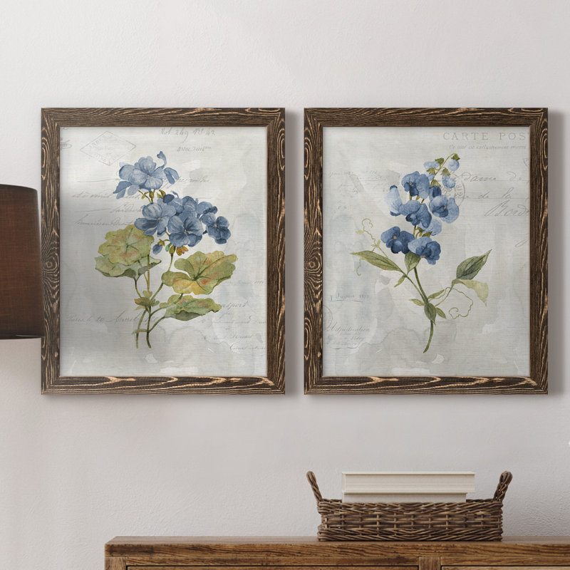 Lin bleu géranium - ensemble de 2 reproductions d'art, Toile encadrée, H 24 po x l 36 po, Noyer