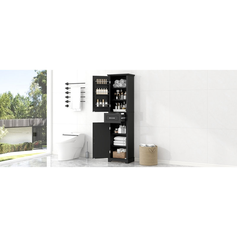 Tall Bathroom Storage Cabinet, Freestanding Storage Cabinet With Two Doors And Adjustable Shelves, Door Shelve Design, MDF Board With Painted Finish