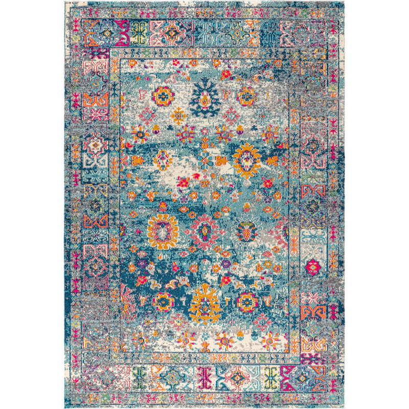 Tapis bleu marine / crème Lathan Bohemian FLAIR Boho, Rectangle 5 pi 3 po x 7 pi 7 po