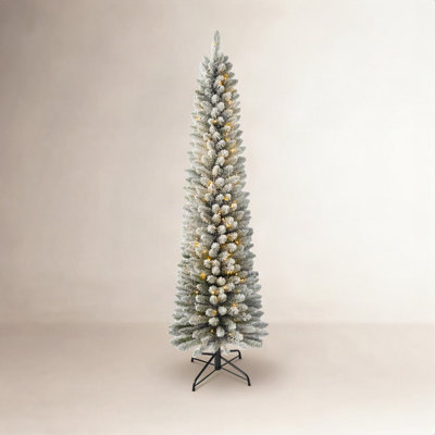 Pre-Lit Flocked Slim Christmas Tree