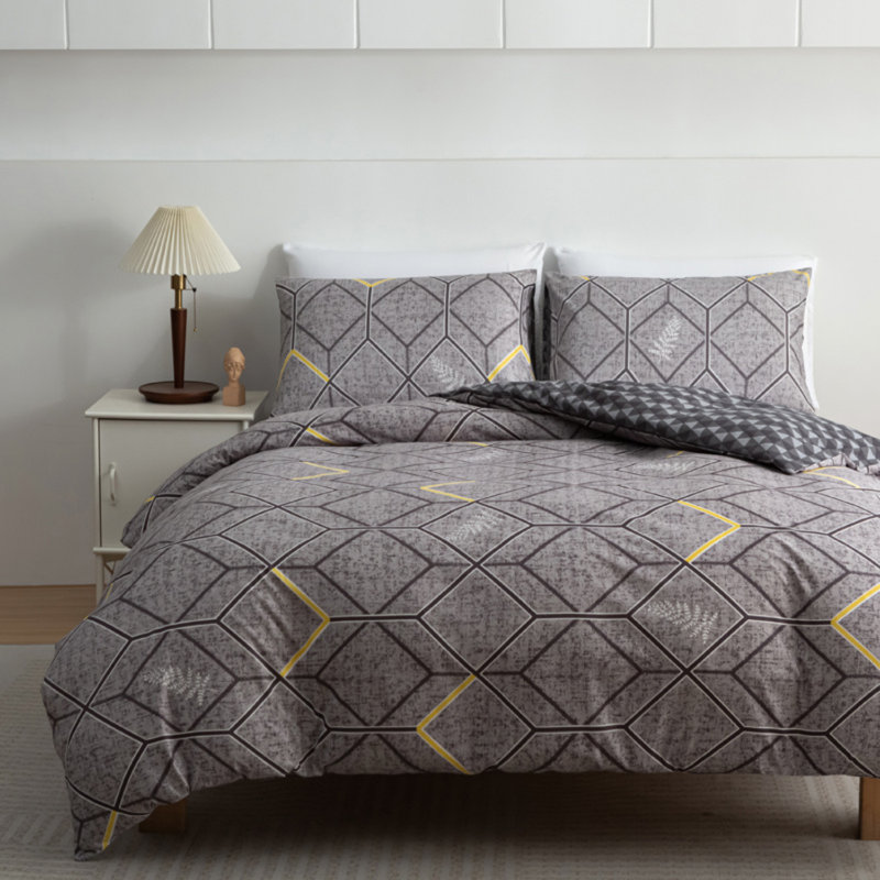 Premium Reversible Duvet Cover Set with Zipper Closure and Corner Ties, Single Duvet Cover + 1 Standard Pillowcase