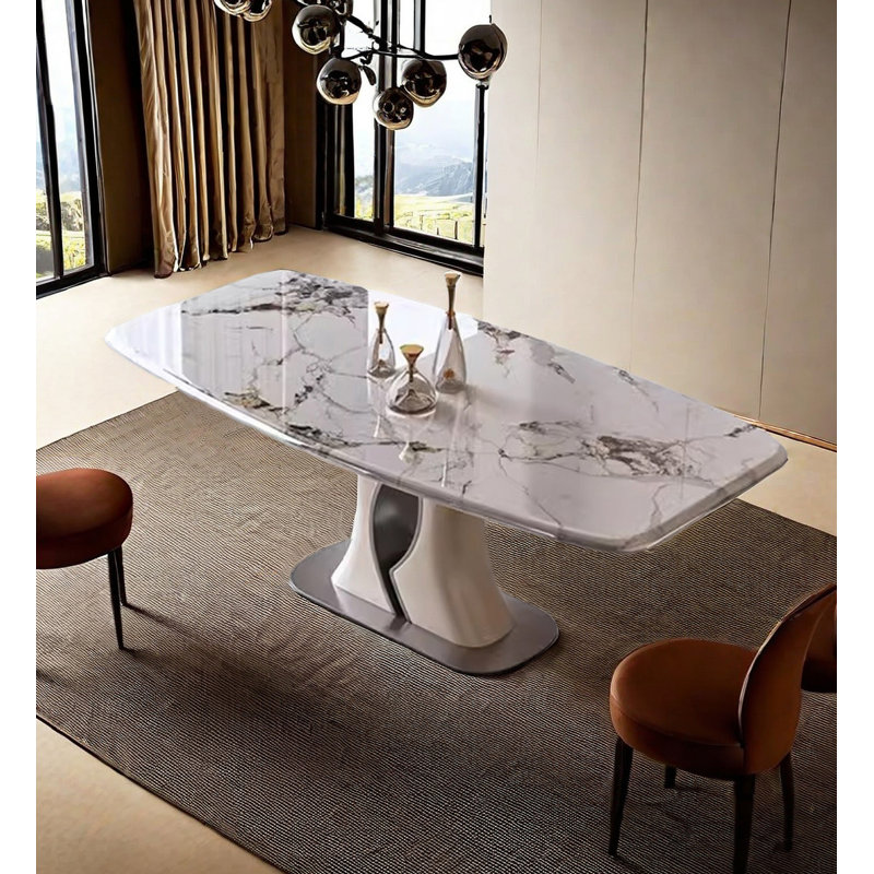 Modern Light Luxury Rectangular Shiny Sintered Stone Dining Table, 29.53"H x 55.12"L x 31.5"W
