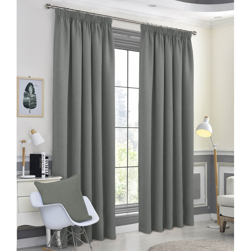 Meliha Pencil Pleat Blockout Curtains, Soft Pink, Width 165 x Drop 183 cm