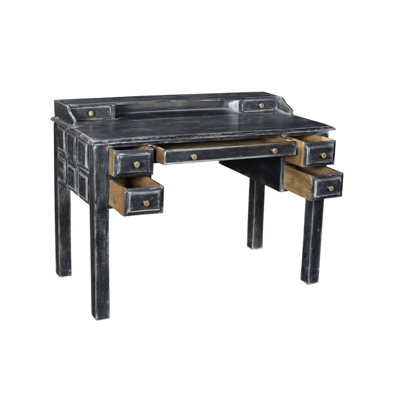 Black Mango Wood 7-Drawer Writing Desk