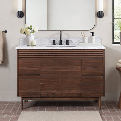 Aasto 49 In. Single Sink Bathroom Vanity In Coffee Teak With Carrara White Marble Top
