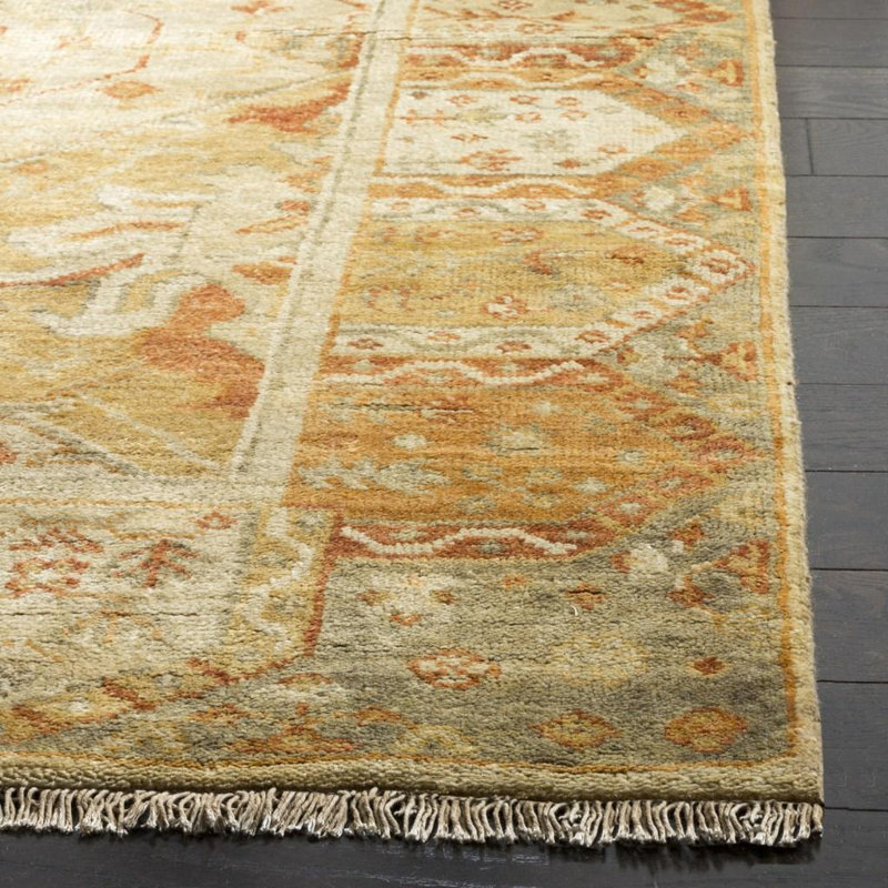 Oushak Oriental Hand-Knotted Wool Gold/Brown Area Rug, Rectangle 10' x 14'