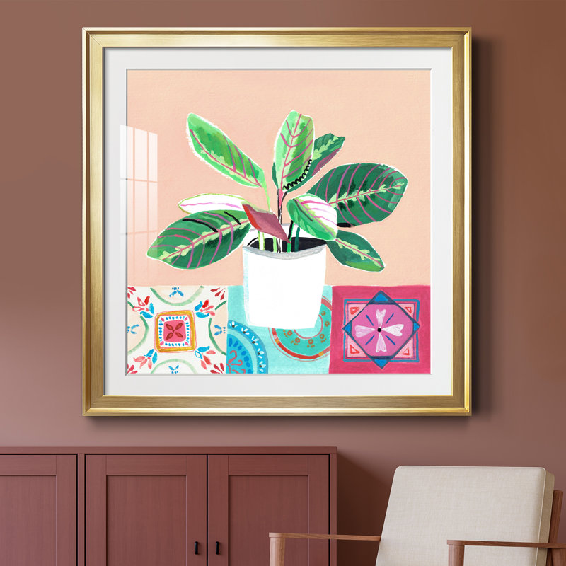 Growing Happy II - peinture encadrée, Toile encadrée d'or, H 26,5 po x l 26,5 po x P 1,5 po