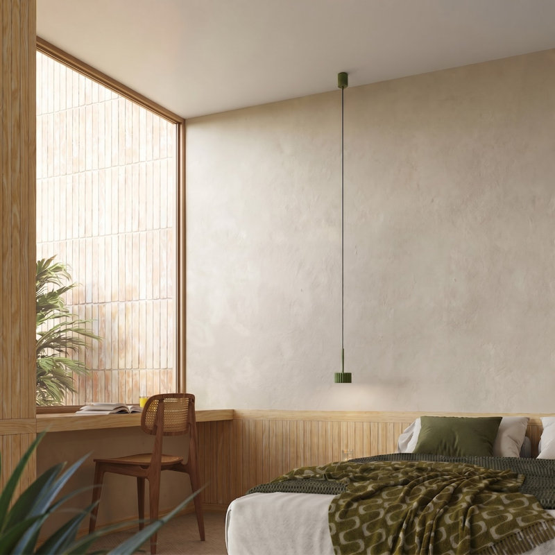 Aura 1 - Light Brushed Nickel Pendant, Olive Green